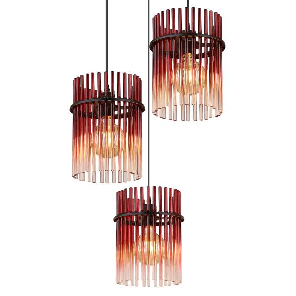 Pendelleuchte Gorley Typ B - Farbglas / Eisen - 3-flammig - Rot