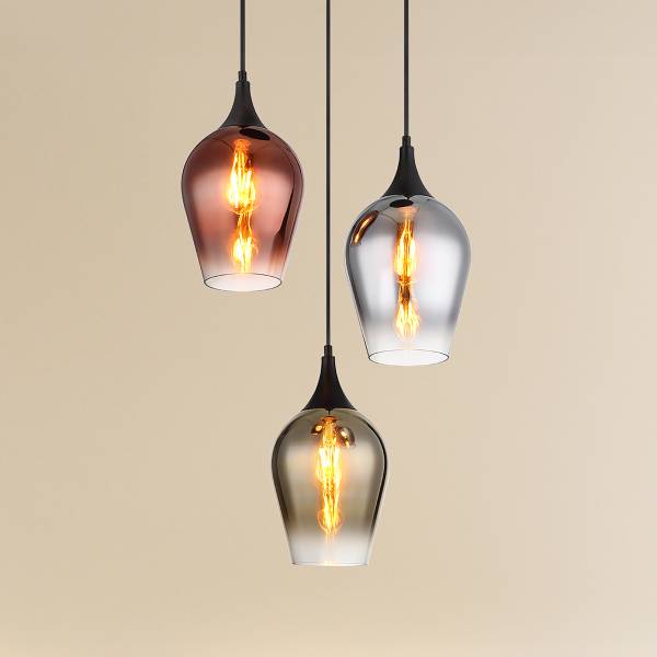 Pendelleuchte Lavus Typ B - Farbglas / Eisen - 3-flammig - Multicolor