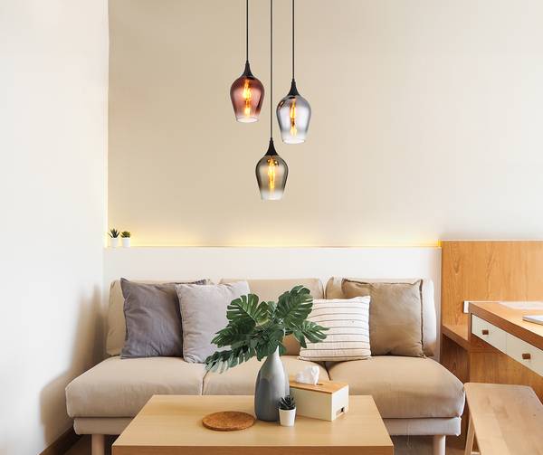 Pendelleuchte Lavus Typ B - Farbglas / Eisen - 3-flammig - Multicolor