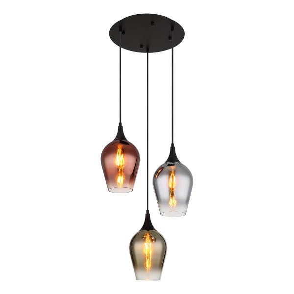 Pendelleuchte Lavus Typ B - Farbglas / Eisen - 3-flammig - Multicolor