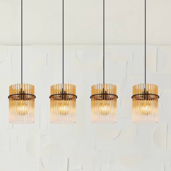 Pendelleuchte Gorley Typ C - Farbglas / Eisen - 4-flammig - Orange