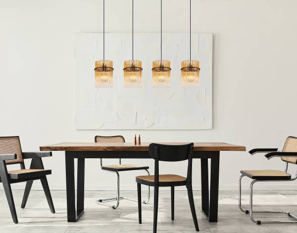 Pendelleuchte Gorley Typ C - Farbglas / Eisen - 4-flammig - Orange