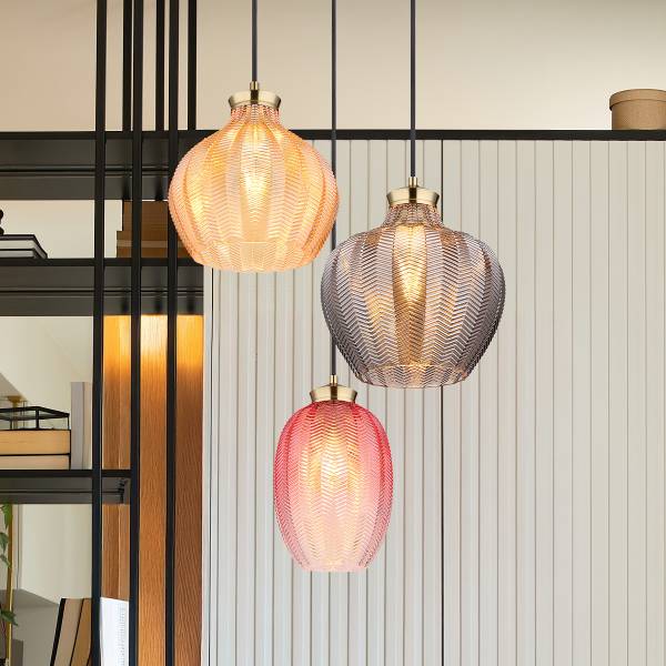 Pendelleuchte Jessica Typ B - Rauchglas / Eisen - 3-flammig