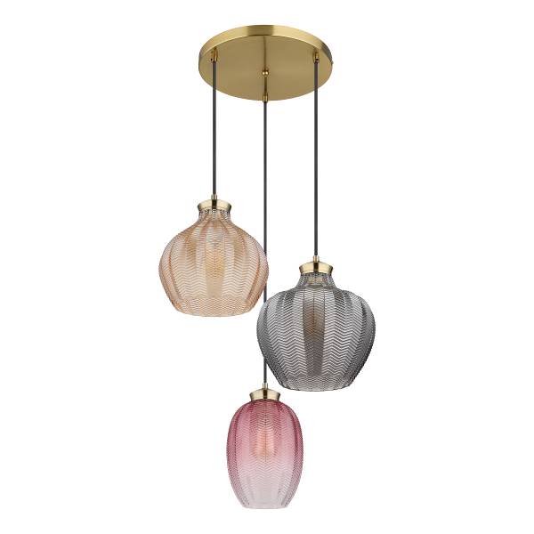 Pendelleuchte Jessica Typ B - Rauchglas / Eisen - 3-flammig