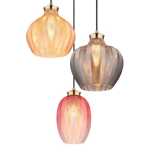 Pendelleuchte Jessica Typ B - Rauchglas / Eisen - 3-flammig