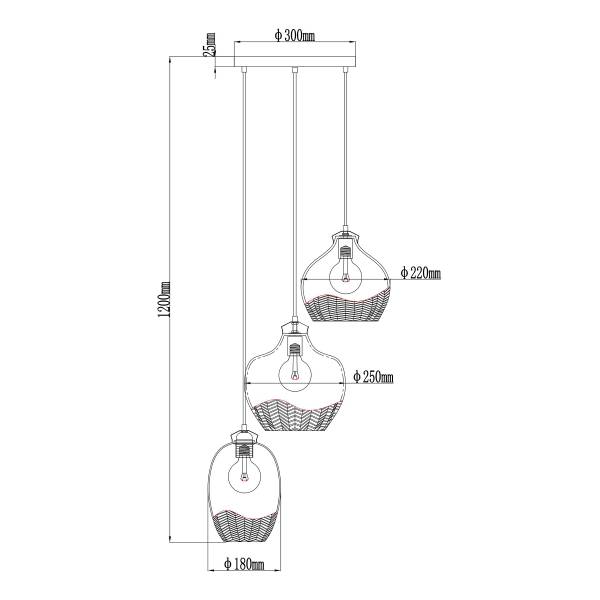 Pendelleuchte Jessica Typ B - Rauchglas / Eisen - 3-flammig