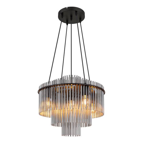 Pendelleuchte Gorley Typ F - Rauchglas / Eisen - 5-flammig - Schwarz