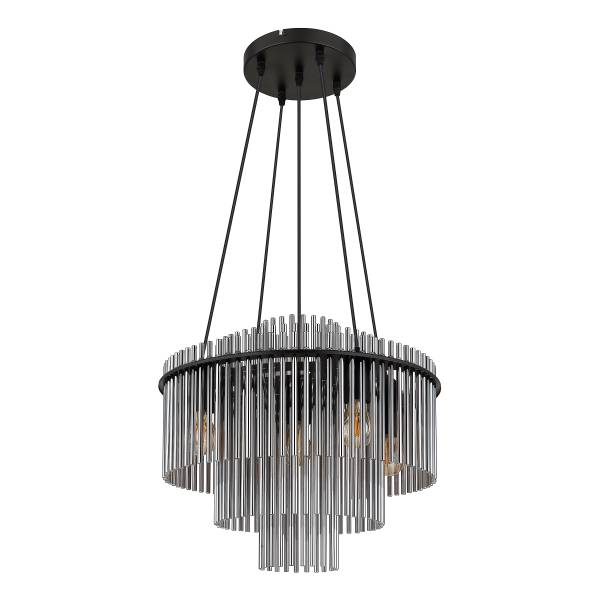 Pendelleuchte Gorley Typ F - Rauchglas / Eisen - 5-flammig - Schwarz