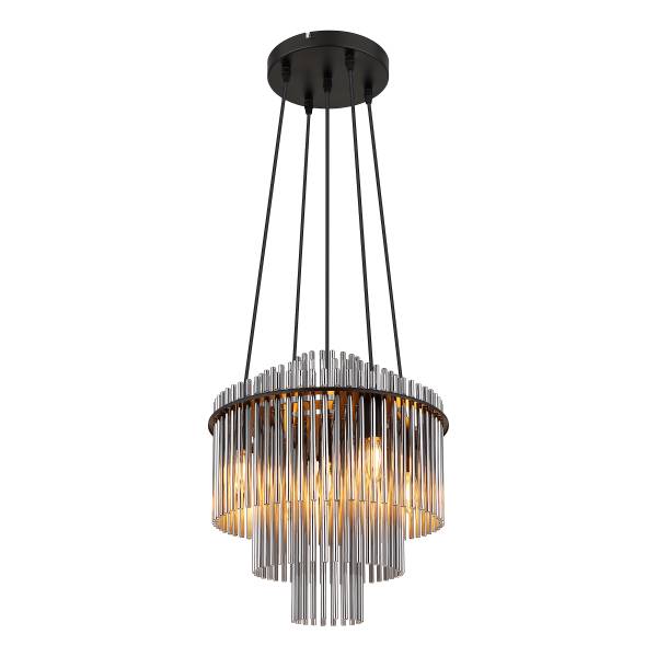 Pendelleuchte Gorley Typ G - Rauchglas / Eisen - 5-flammig - Schwarz