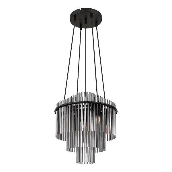 Pendelleuchte Gorley Typ G - Rauchglas / Eisen - 5-flammig - Schwarz