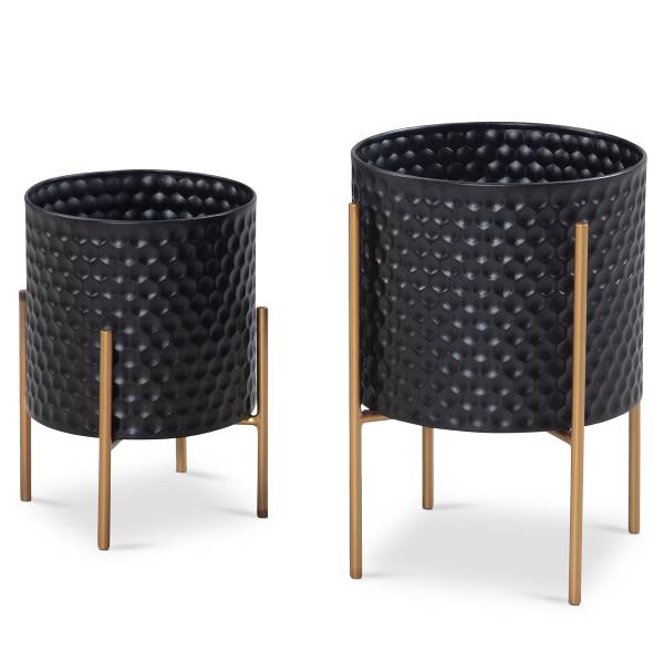 Blumentopf Otuto 2er-Set - Aluminium -Schwarz
