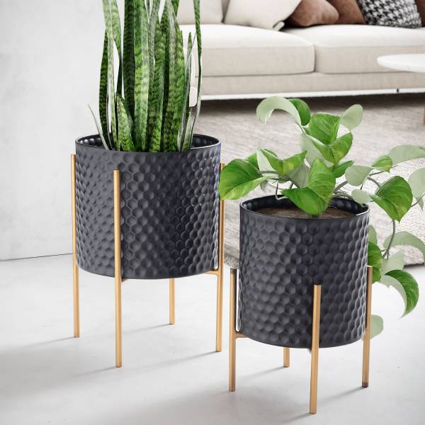 Blumentopf Otuto 2er-Set - Aluminium -Schwarz