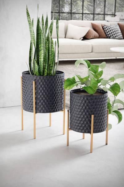 Blumentopf Otuto 2er-Set - Aluminium -Schwarz