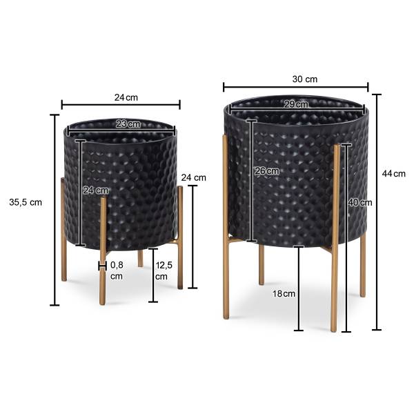 Blumentopf Otuto 2er-Set - Aluminium -Schwarz