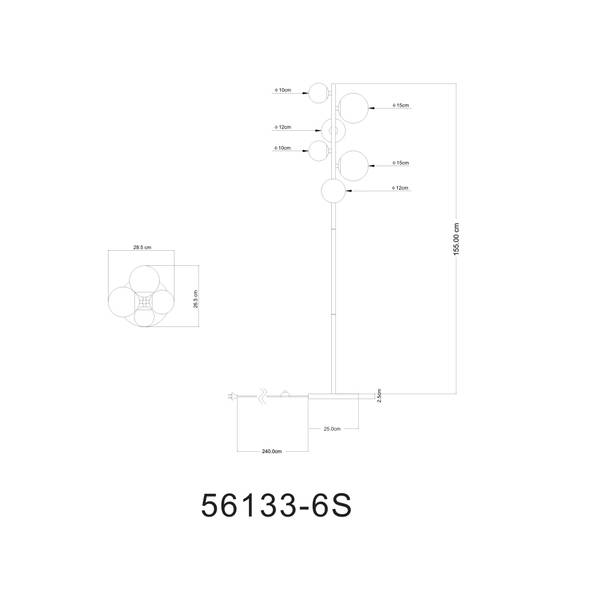 LED-Stehleuchte Riha Typ A - Rauchglas / Eisen - 6-flammig