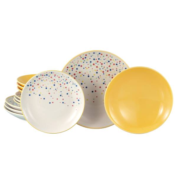 Tellerset Joy 12-teilig - Steinzeug - Gelb