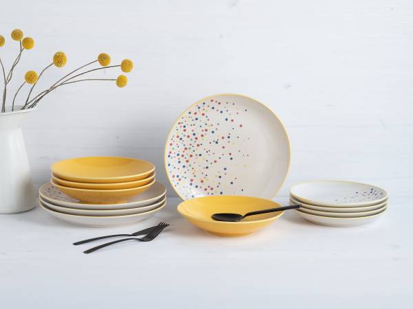 Tellerset Joy 12-teilig - Steinzeug - Gelb