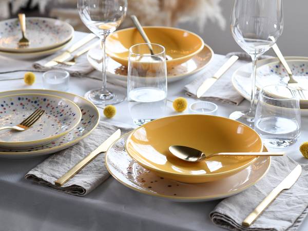Tellerset Joy 12-teilig - Steinzeug - Gelb