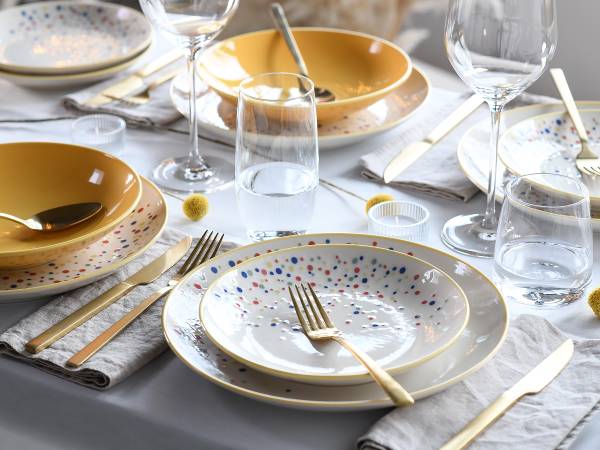 Tellerset Joy 12-teilig - Steinzeug - Gelb