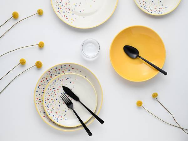 Tellerset Joy 12-teilig - Steinzeug - Gelb