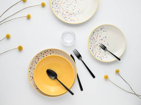 Tellerset Joy 12-teilig - Steinzeug - Gelb