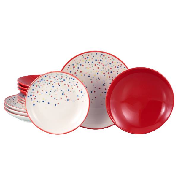 Tellerset Joy 12-teilig - Steinzeug - Rot