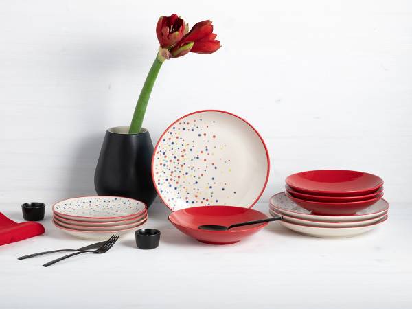 Tellerset Joy 12-teilig - Steinzeug - Rot