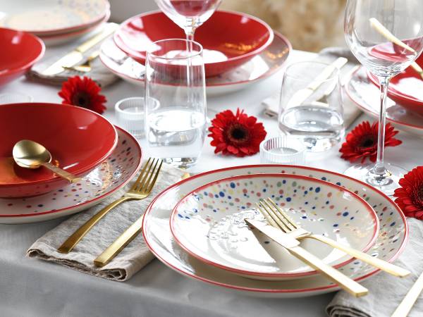 Tellerset Joy 12-teilig - Steinzeug - Rot
