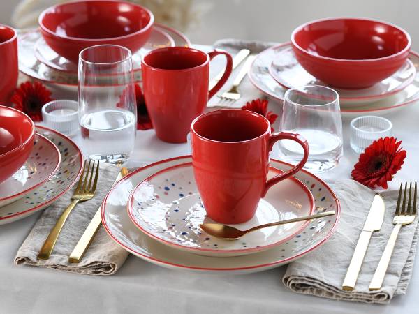 Tellerset Joy 12-teilig - Steinzeug - Rot