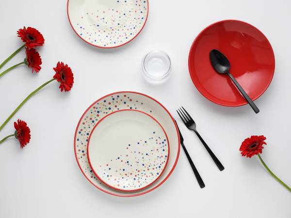 Tellerset Joy 12-teilig - Steinzeug - Rot