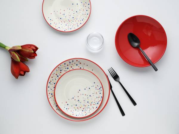 Tellerset Joy 12-teilig - Steinzeug - Rot