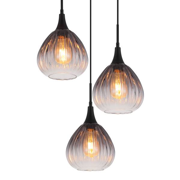 Pendelleuchte Olsen Typ A - Rauchglas / Eisen - 3-flammig