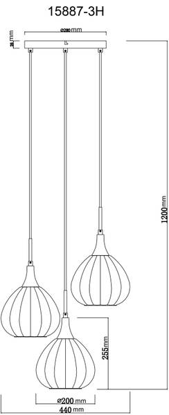 Pendelleuchte Olsen Typ A - Rauchglas / Eisen - 3-flammig