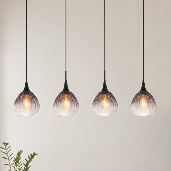 Pendelleuchte Olsen Typ B - Rauchglas / Eisen - 4-flammig