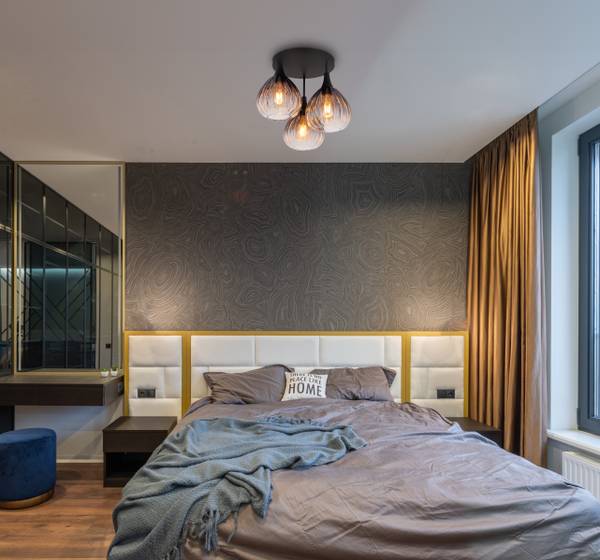 Deckenleuchte Olsen Typ A - Rauchglas / Eisen - 3-flammig