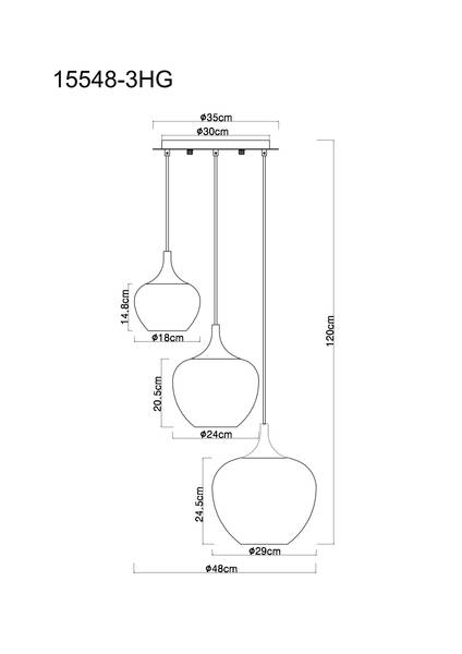 Pendelleuchte Maxy Typ B - Farbglas / Eisen - 3-flammig