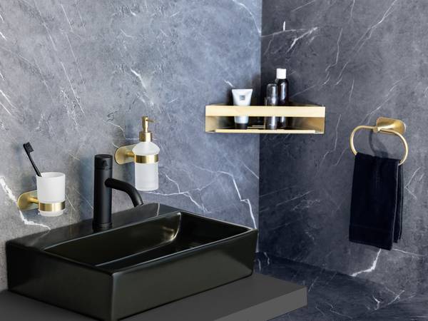 Handtuchring Orea - Edelstahl / Satiniertes Glas - Gold