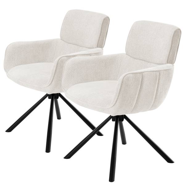Drehbarer Armlehnenstuhl CORPA 2er-Set - Cremeweiß