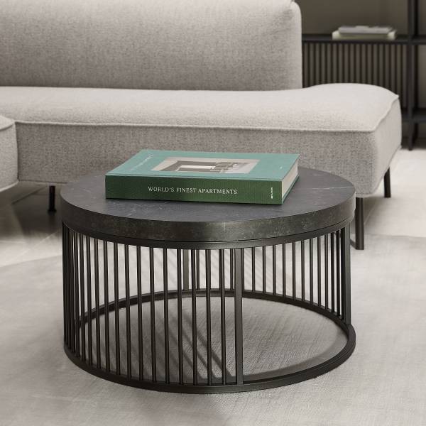 Couchtisch Mephisto rund - Marmor Schwarz Dekor / Schwarz