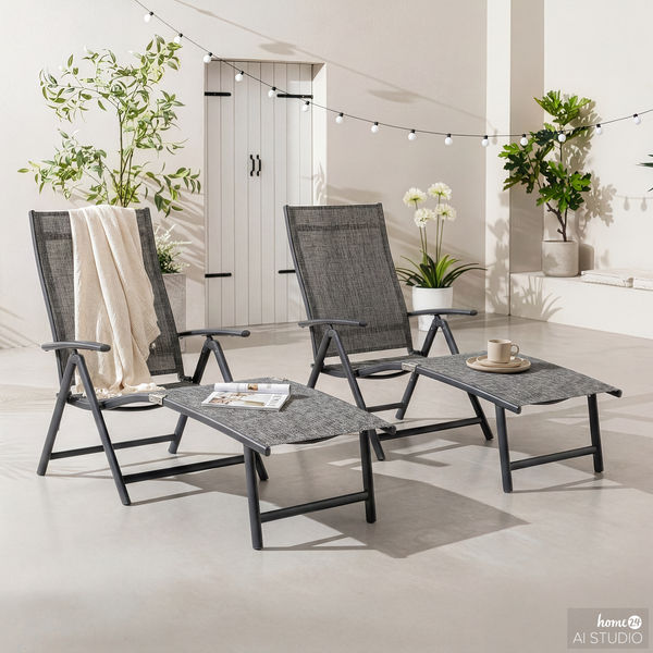 Gartenliege Lindy 2er-Set - Aluminium / Textilene - Grau