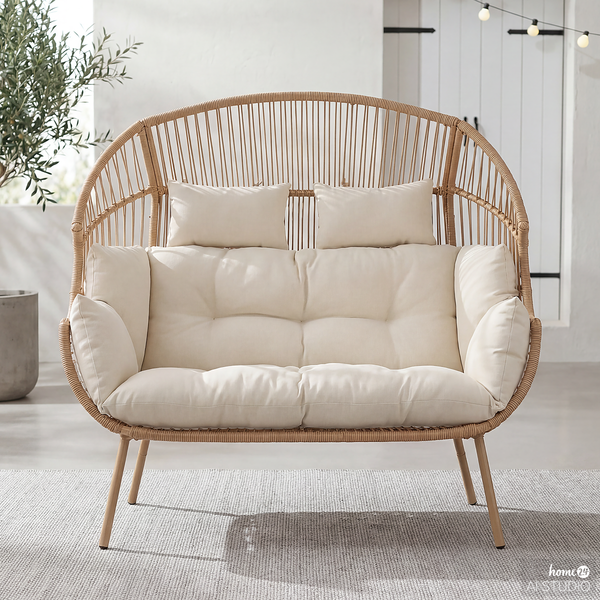 XXL-Gartensessel Vite - Polyrattan / Webstoff - Beige