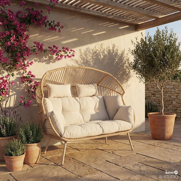 XXL-Gartensessel Vite - Polyrattan / Webstoff - Beige
