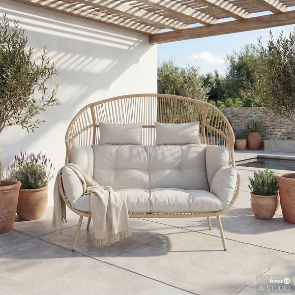 XXL-Gartensessel Vite - Polyrattan / Webstoff - Beige