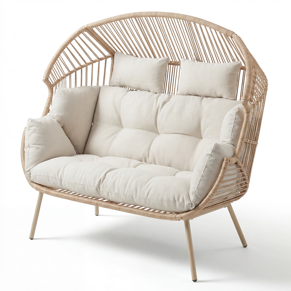 XXL-Gartensessel Vite - Polyrattan / Webstoff - Beige