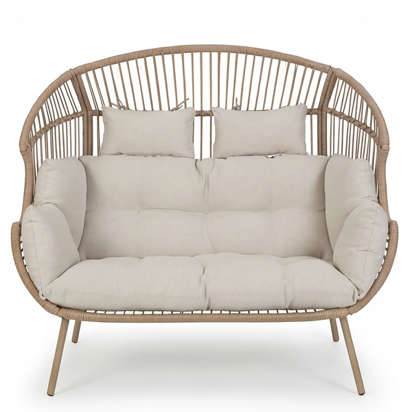 XXL-Gartensessel Vite - Polyrattan / Webstoff - Beige
