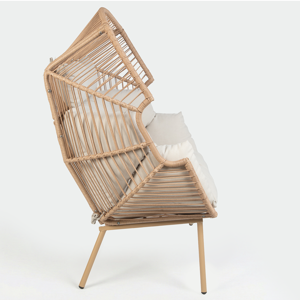 XXL-Gartensessel Vite - Polyrattan / Webstoff - Beige