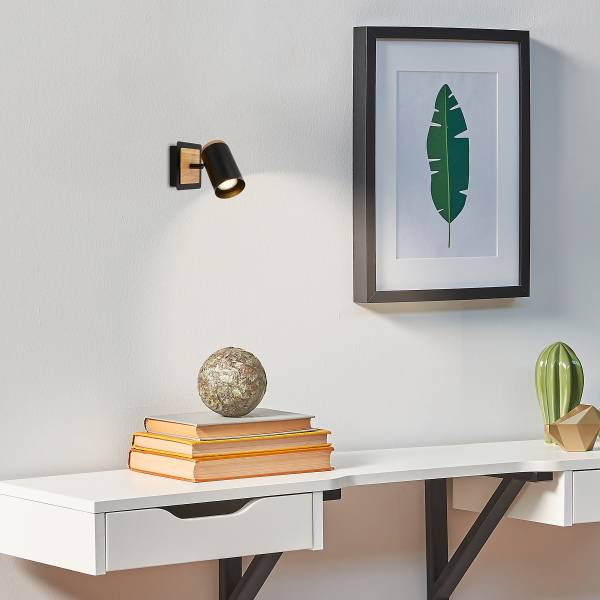 LED Wandleuchte Duta - Aluminium / Gummibaum - Schwarz