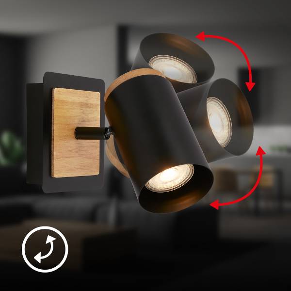 LED Wandleuchte Duta - Aluminium / Gummibaum - Schwarz