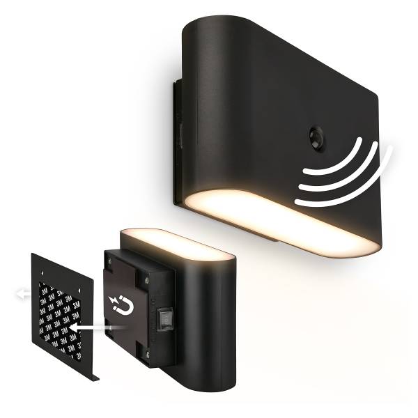 LED Wandleuchte Chet - Polypropylen - mit Sensor - Schwarz