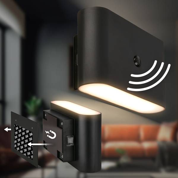 LED Wandleuchte Chet - Polypropylen - mit Sensor - Schwarz
